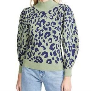 Anthropologie 525 America Green/Blue Leopard Print Mock-Neck Sweater XS